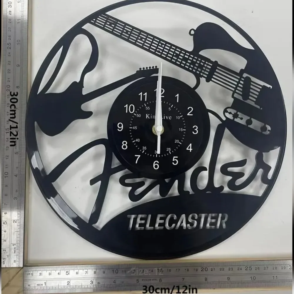 NEW Fender Guitar Vinyl Record Album Cut Wall Clock Rock & Roll‎ Band Gui…